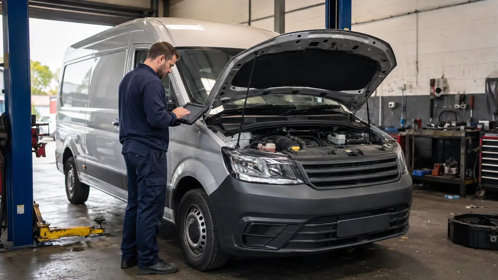 Van repair inspection in a professional workshop